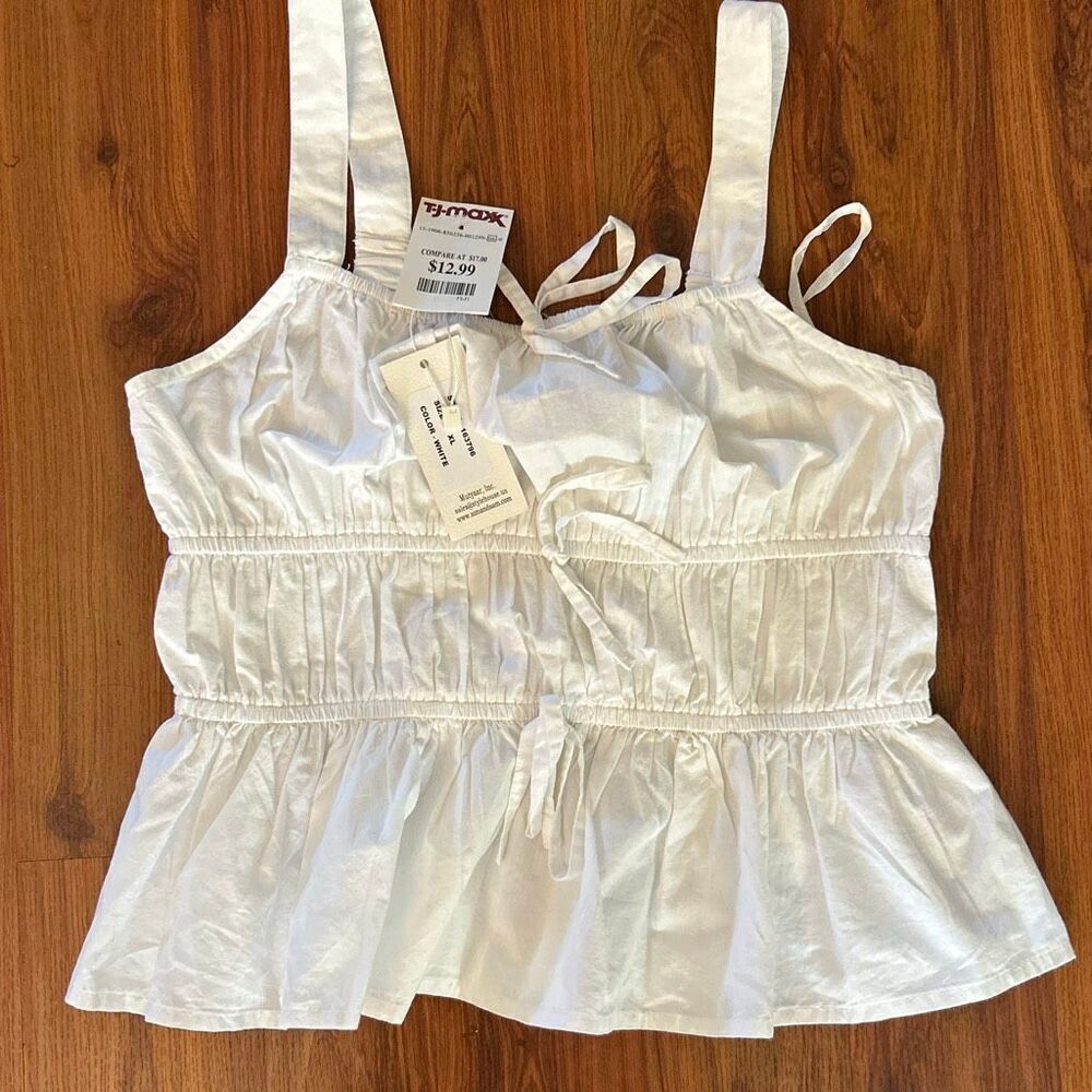 NWT Sim & Sam white summer spaghetti strap elastic waist blouse. XL junior